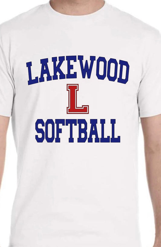 Adult Lakewood Lancers Lakewood Softball or Baseball L Center Solid Short-Sleeve Tee