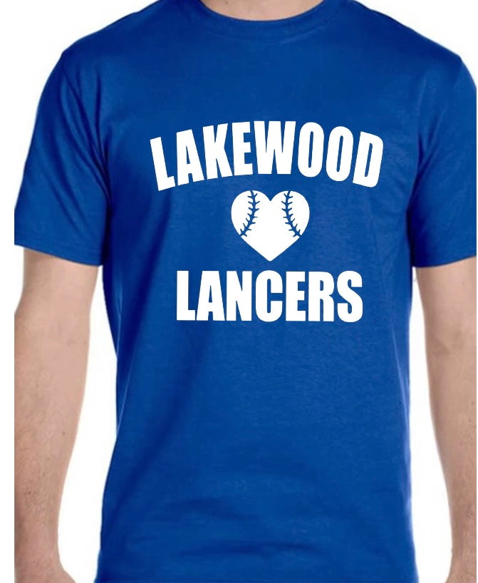 Adult Lakewood Lancers Heart Baseball or Softball Solid Short-Sleeve Tee