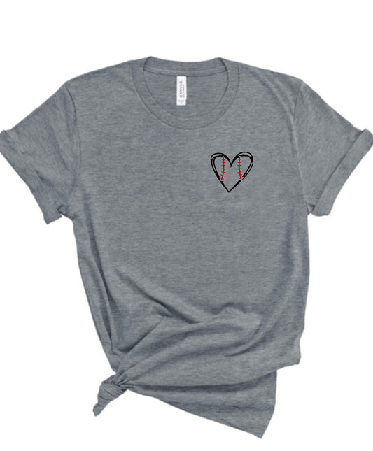 Heart Baseball Outline Pocket Outline Bella Canvas T-shirt