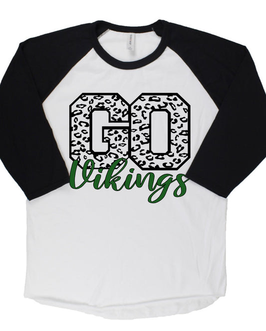 Adult Northridge Vikings Leopard GO Cursive Vikings Baseball Tee
