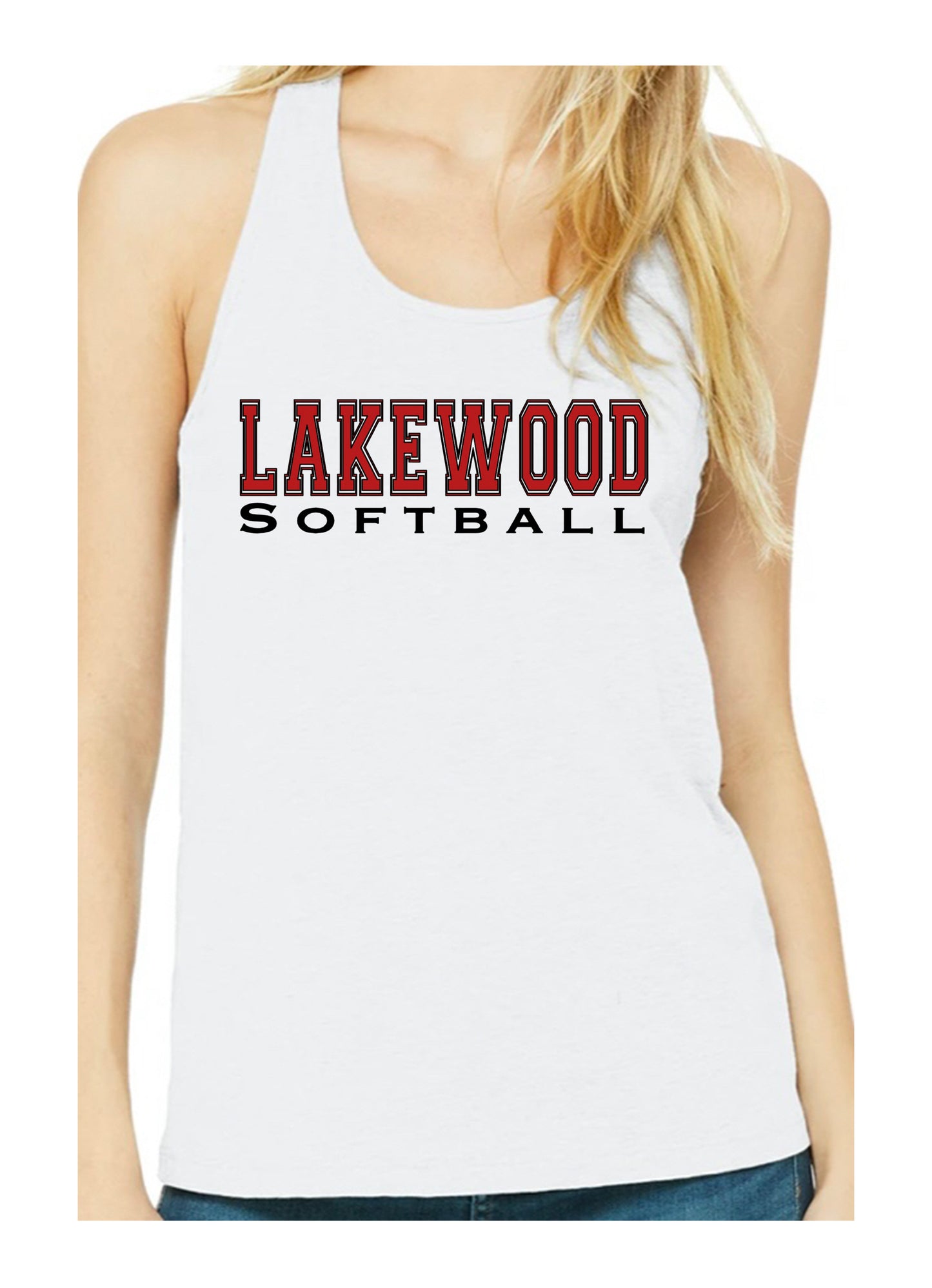 Adult Lakewood Lancers Block Lakewood Softball or Baseball Racerback Tank