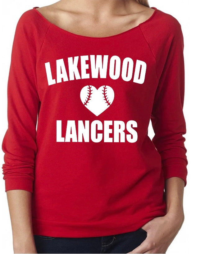 Adult Lakewood Lancers Baseball or Softball Heart Center Off-Shoulder Lightweight Top