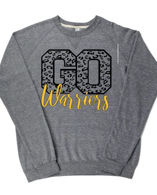 Adult Watkins Warriors Leopard GO Cursive Warriors Lightweight Snow Heather Crewneck