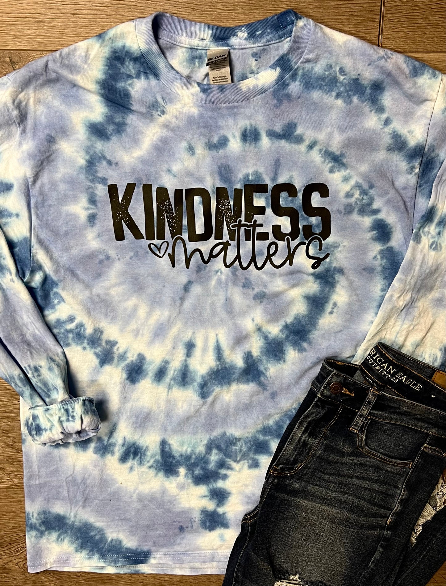 Hand-dyed Adult Kindness Matters Long-Sleeve T-shirt - CHOOSE TIE DYE COLORS