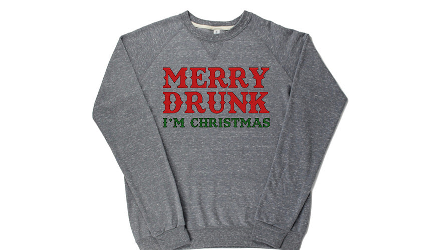 Adult Merry Drunk I’m Christmas Lightweight Snow Heather Crewneck