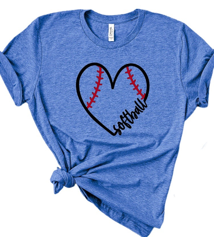 Heart Softball Outline Cursive Softball Bella Canvas T-shirt