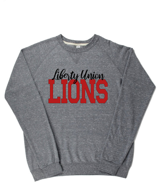 Adult Liberty Union Lions Cursive Liberty Block Lions Lightweight Snow Heather Crewneck