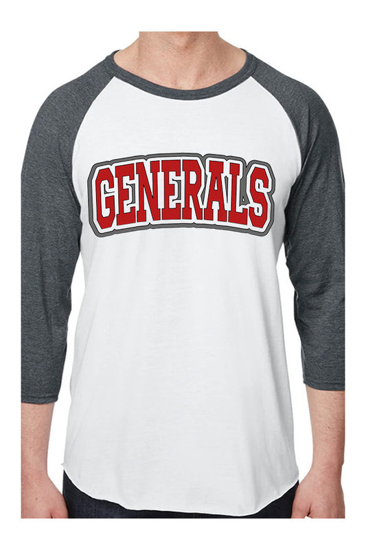 Adult Sheridan Generals Outlined Block Generals Baseball Tee
