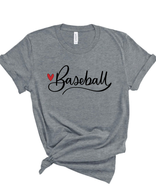 Cursive Baseball Heart Bella Canvas T-shirt