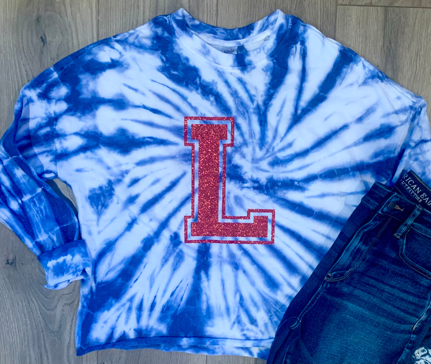 Adult Lakewood Lancers Block L Cropped Tie Dye Crewneck Sweatshirt