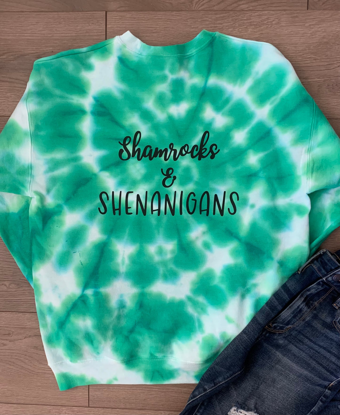 Hand-dyed Green Tie Dye Shamrock St. Patrick’s Day Crewneck Sweatshirt