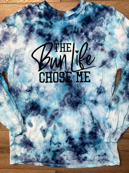 Hand-dyed Adult The Bun Life Chose Me Long-Sleeve T-shirt - CHOOSE TIE DYE COLORS