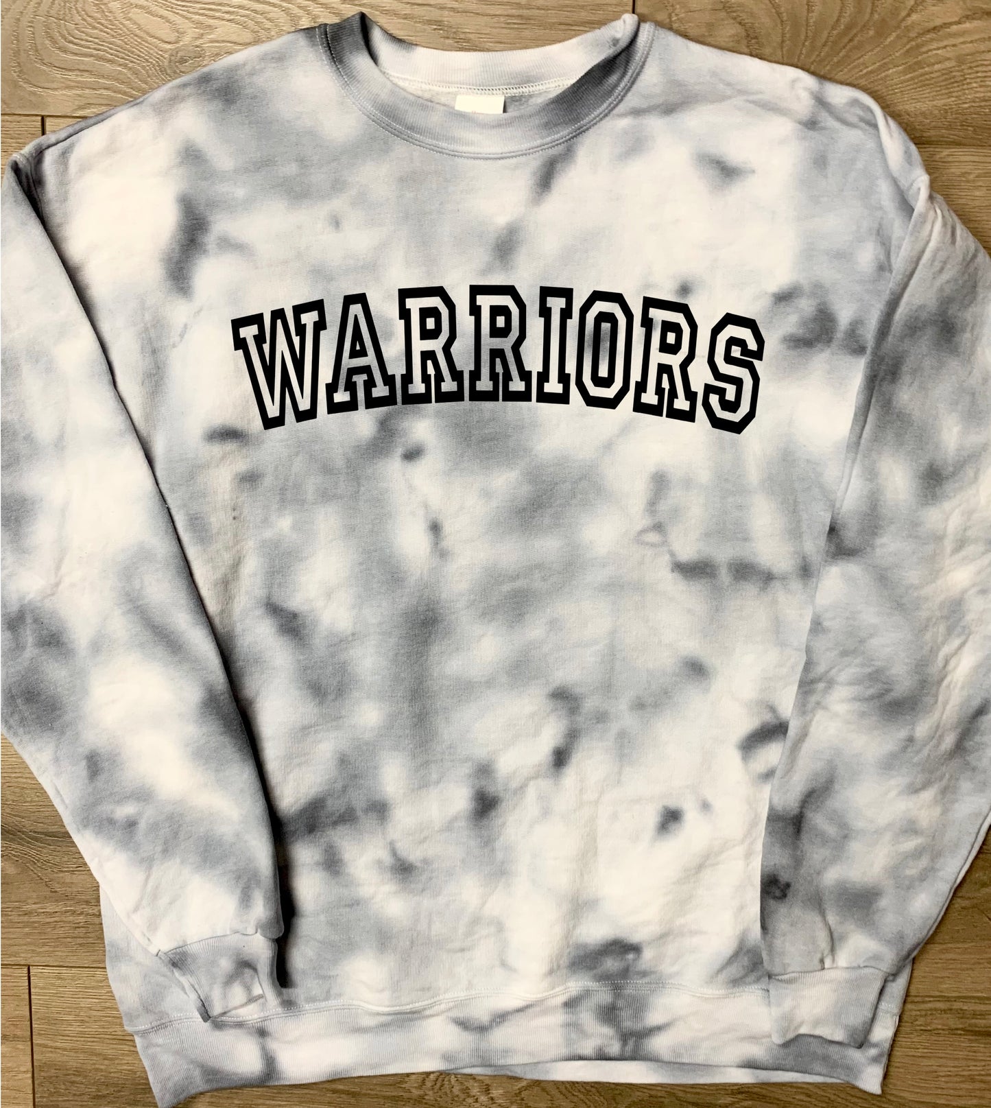 Hand-dyed Adult Watkins Warriors Gray Curved Block Warriors Tie Dye Crewneck Sweatshirt