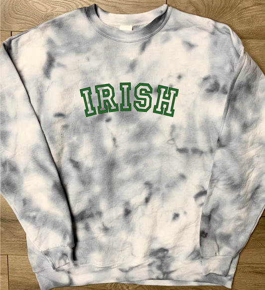 Hand-dyed Adult Fisher Catholic Irish Gray Curved Block Irish Tie Dye Crewneck Sweatshirt