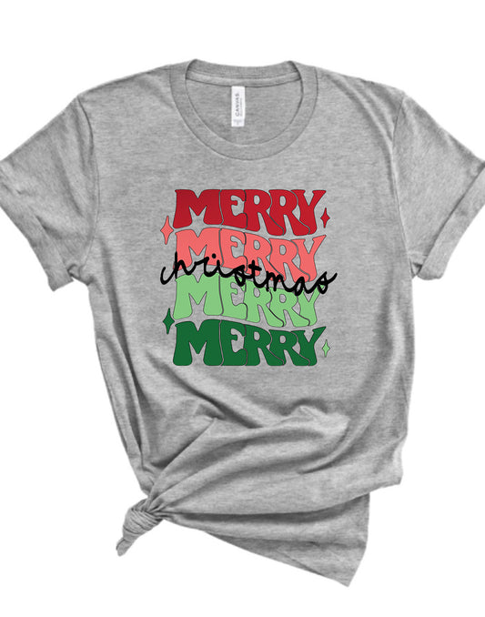 Adult Merry Merry Merry Christmas Bella Canvas T-shirt