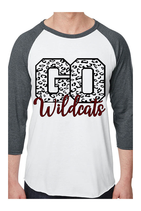 Adult Newark Wildcats Leopard GO Cursive Wildcats Baseball Tee