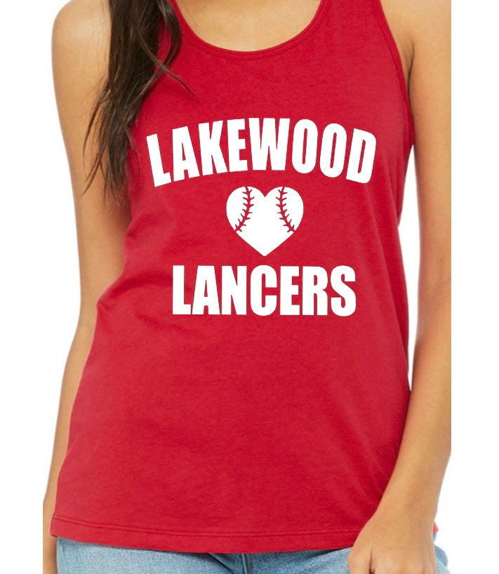Adult Lakewood Lancers Lakewood Softball or Baseball Heart Center Racerback Tank