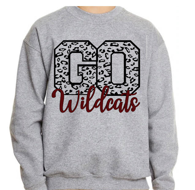 Adult Newark Wildcats Leopard GO Cursive Wildcats Crewneck Sweatshirt