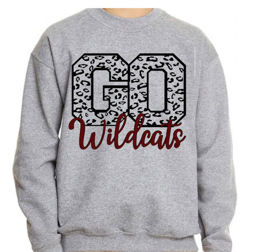 Adult Newark Wildcats Leopard GO Cursive Wildcats Crewneck Sweatshirt
