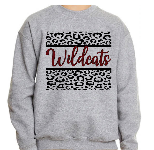 Adult Newark Wildcats Leopard Cursive Wildcats Crewneck Sweatshirt