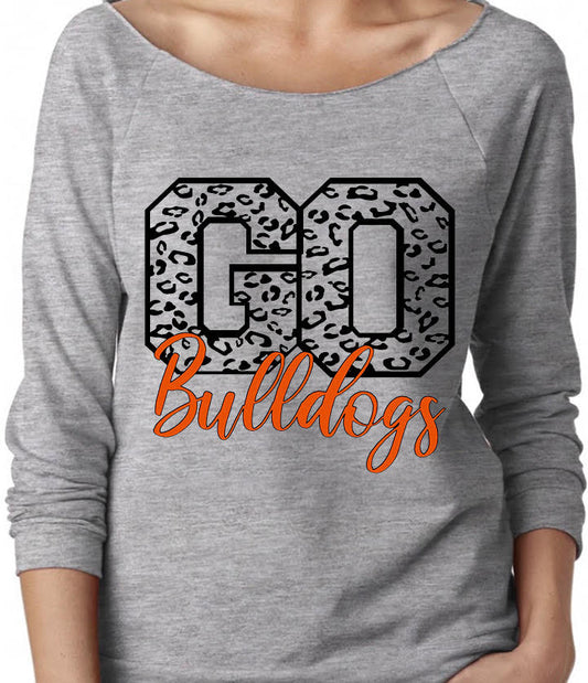 Adult Heath Bulldogs Leopard GO Cursive Bulldogs Off-Shoulder Lightweight Top