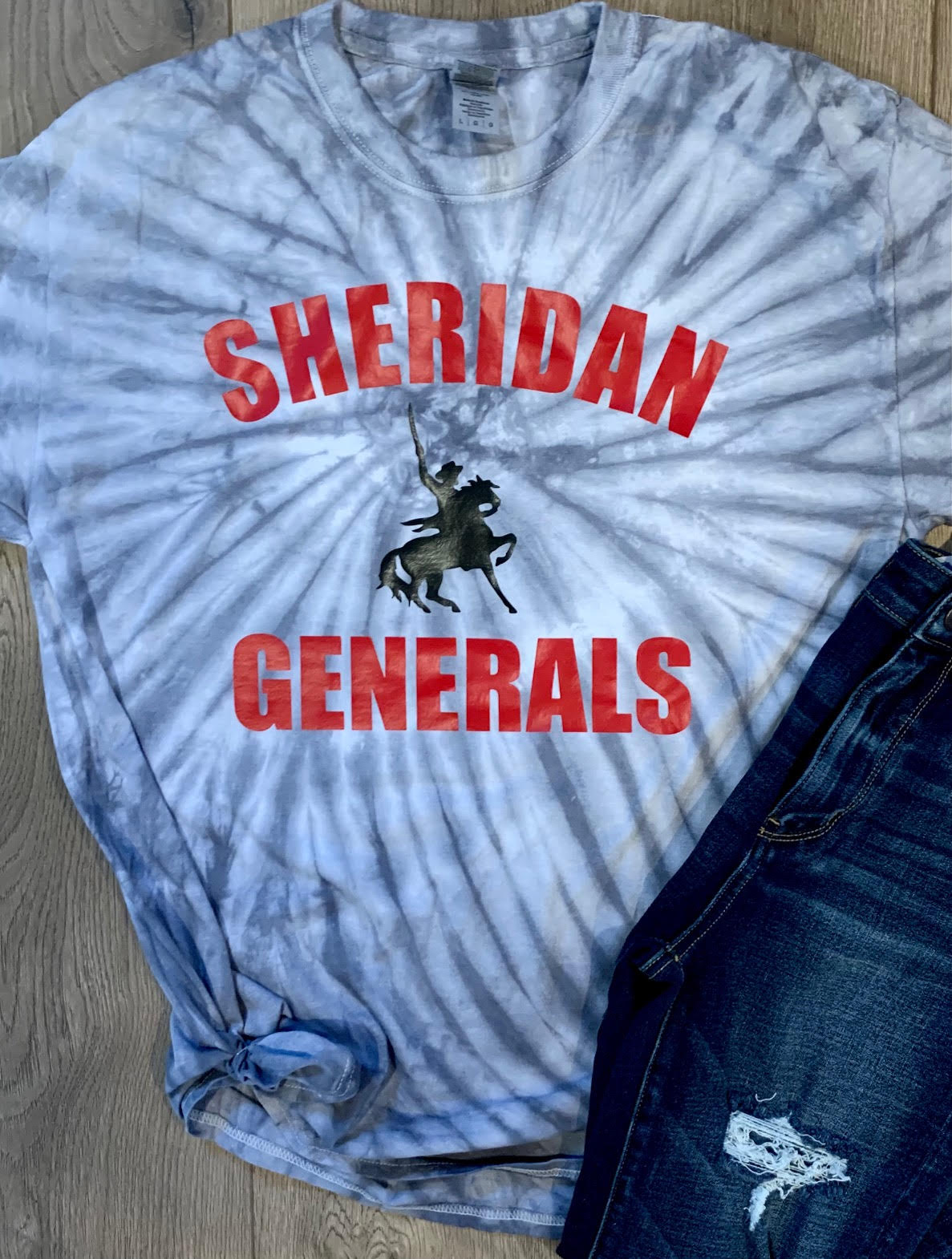 Adult Sheridan Generals Curved Sheridan General Center Short Sleeve Tie Dye Tee
