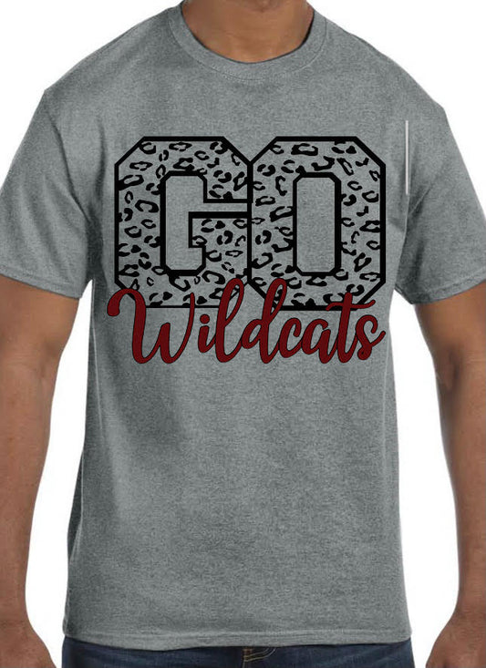 Adult Newark Wildcats Leopard GO Cursive Wildcats Solid Short-Sleeve Tee