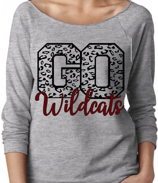 Adult Newark Wildcats Leopard GO Cursive Wildcats Off-Shoulder Lightweight Top