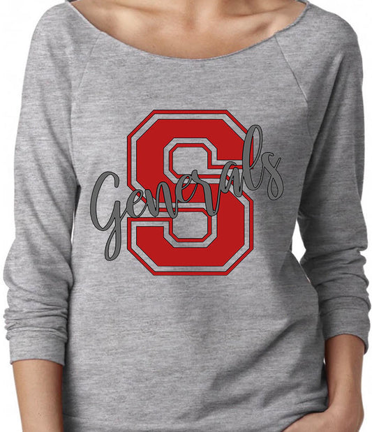 Adult Sheridan Generals Block S Cursive Generals Off-Shoulder Lightweight Top