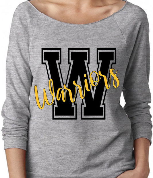 Adult Watkins Warriors Block W Cursive Warriors Off-Shoulder Lightweight Top