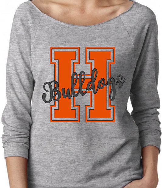 Adult Heath Bulldogs Block H Cursive Bulldogs Off-Shoulder Lightweight Top