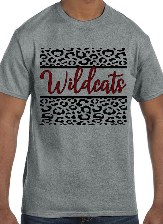 Adult Newark Wildcats Leopard Cursive Wildcats Solid Short-Sleeve Tee