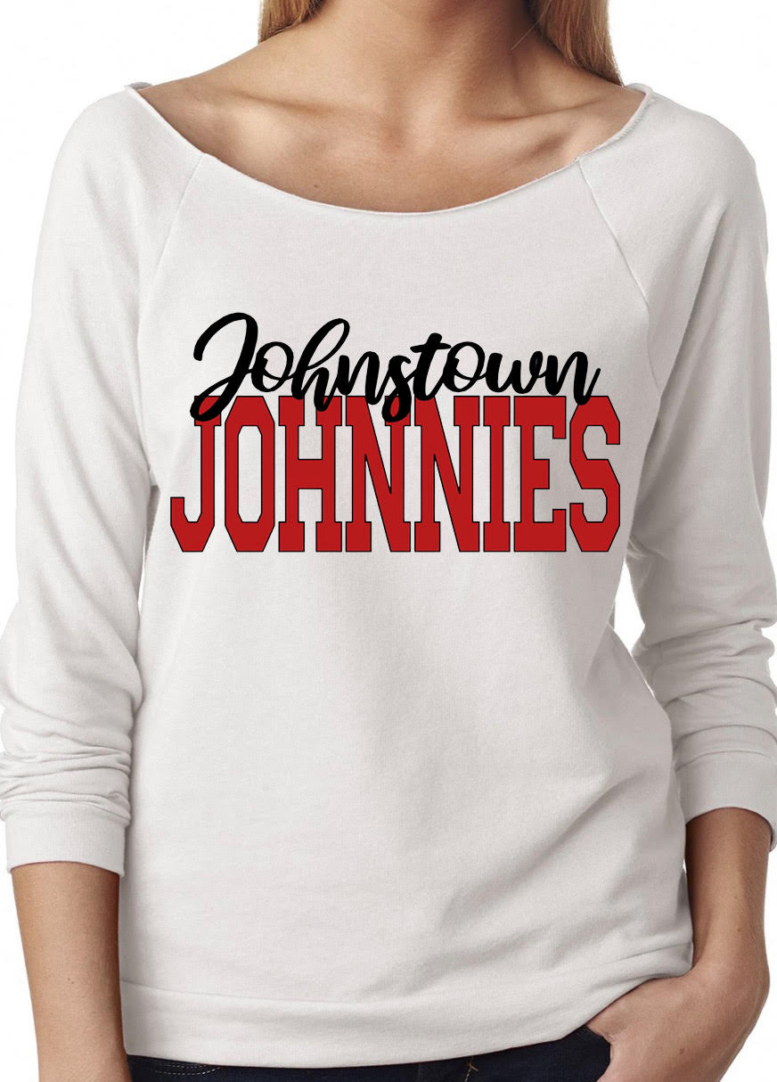Adult Johnstown Johnnies Cursive Johnstown Block Johnnies Off-Shoulder Lightweight Top