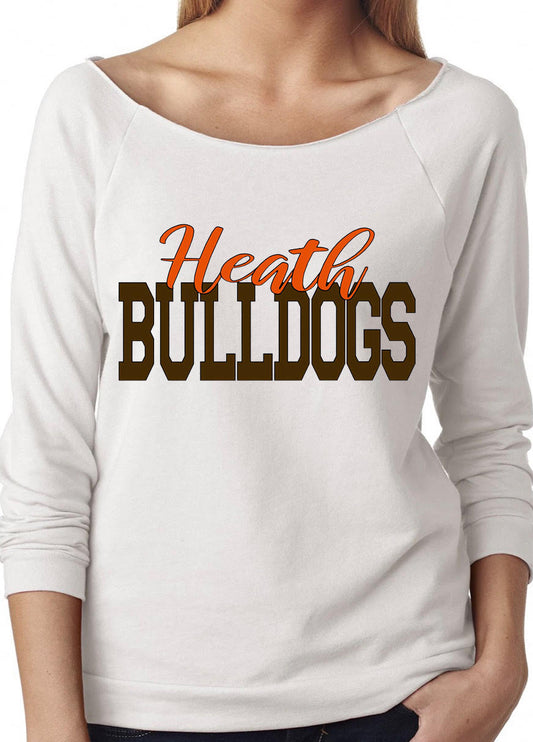 Adult Heath Bulldogs Cursive Heath Block Bulldogs Off-Shoulder Lightweight Top