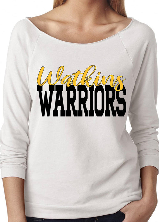 Adult Watkins Warriors Cursive Watkins Block Warriors Off-Shoulder Lightweight Top